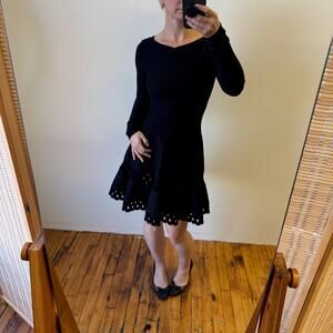 ALAÏA Laser Cut Black Wool Skater Dress